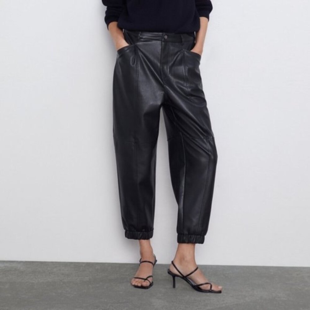 Black Zara Faux Leather Elastic Ankle Pants (NWT)